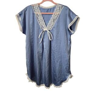 VTG Pinehurst Lingerie Nightgown Nighty Negligee Large Lace Bow Blue